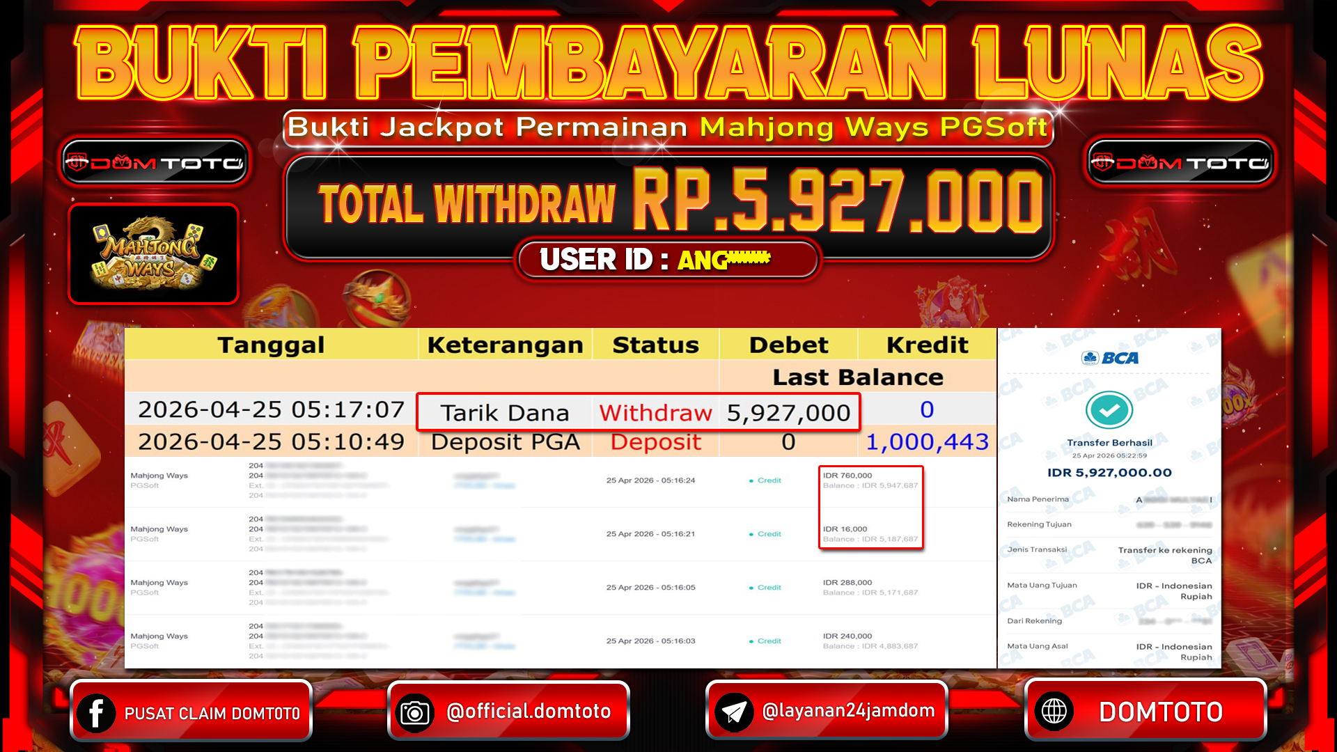 JACKPOT SLOT Mahjong Ways PGSoft 25 APRIL 2026